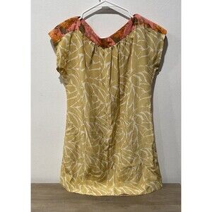 Tucker by Gaby Basora Womens 109% Silk Floral Print Tunic Blouse Cap Sleeve Sz L